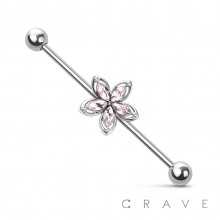 CZSTONE FLOWER 316L SURGICAL STEEL INDUSTRIAL BARBELL